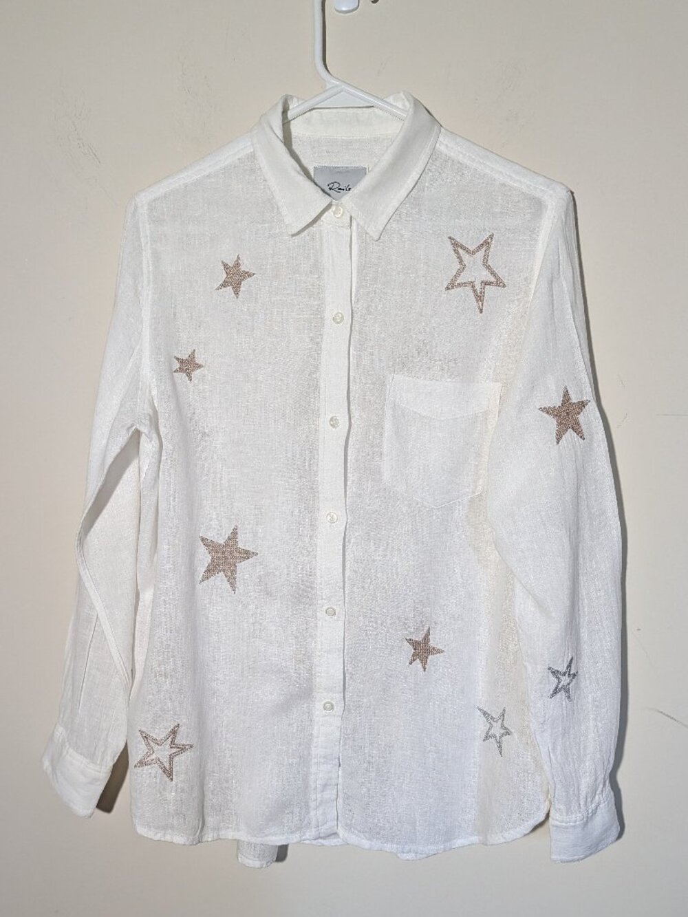 Rails Charlie Rosegold Embroidery Button Front Long Sleeve Shirt S White
